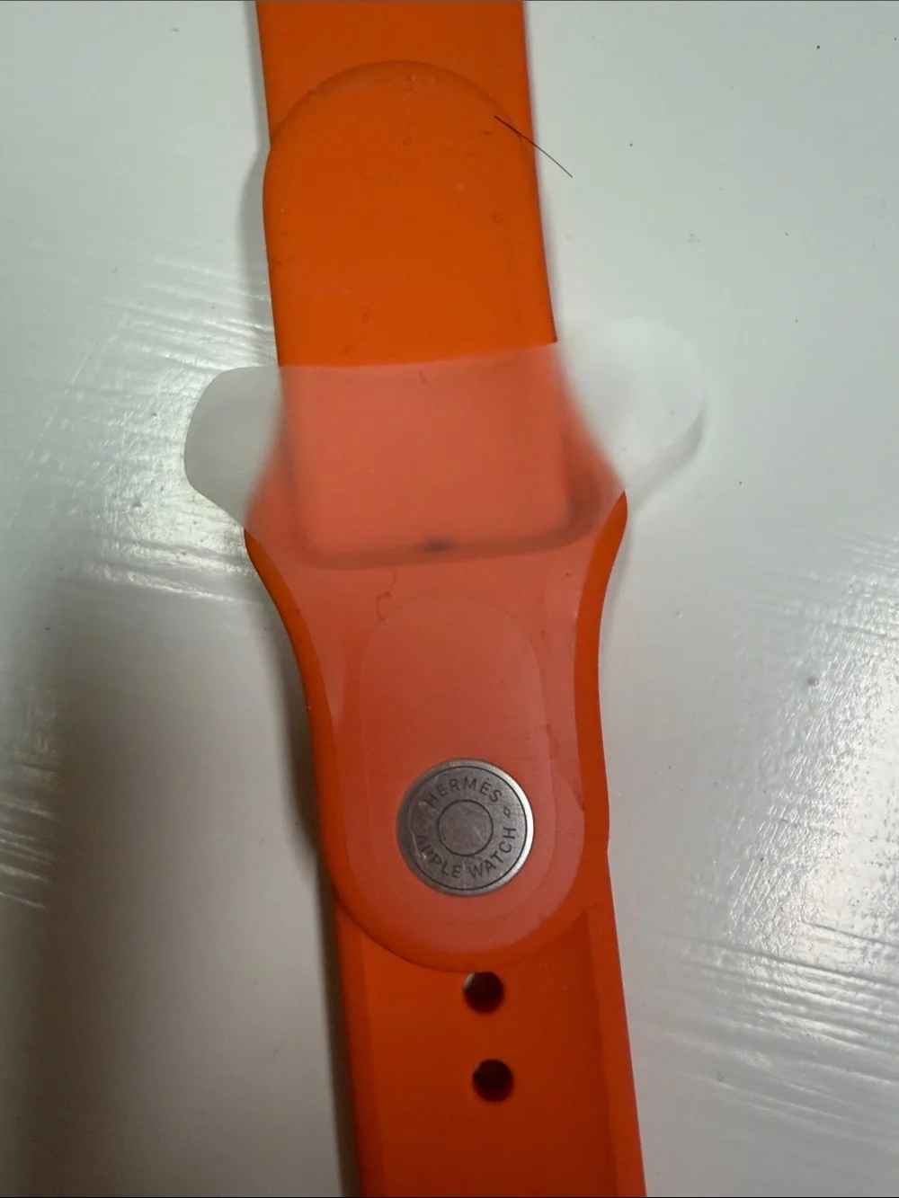 Hermes Paris Red Leather & Orange Silicone Smartwatch Band Set firm price